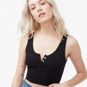 Aeropostal Black Ribbed cropped Henley  Women's Top
